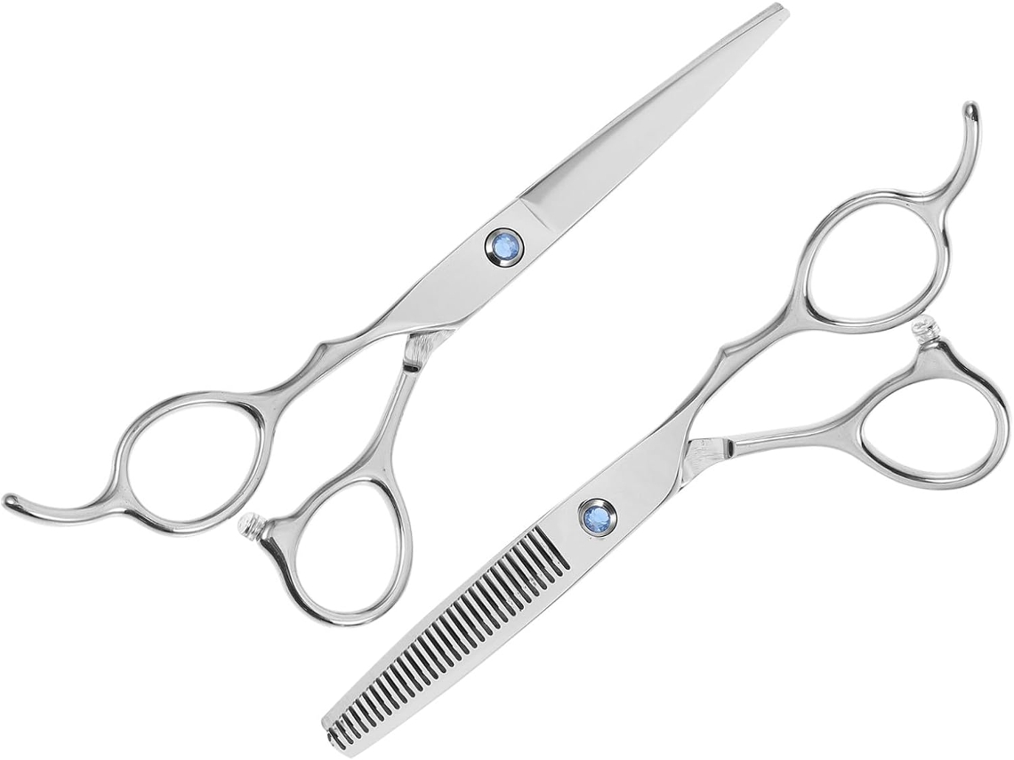 Juego de 2 tijeras de acero inoxidable para cortar el cabello, para usuarios zurdos, con mango.