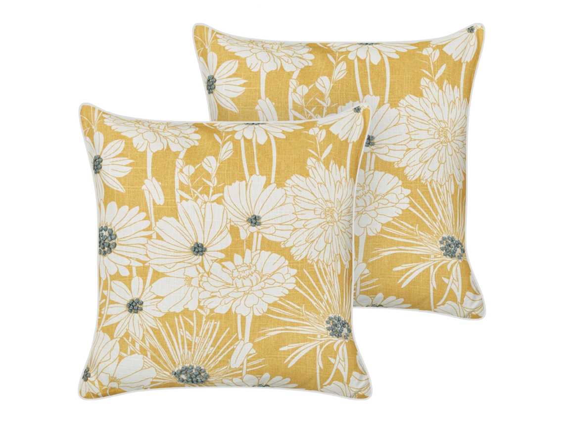 Juego de cojines decorativos BELIANI Scirpus de Algodón Amarillo 45x45x8