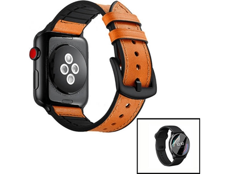 Correa + Protector de Pantalla Apple Watch Series 7 41mm G4M Cuero y Silicona Premium Marrón y Negro