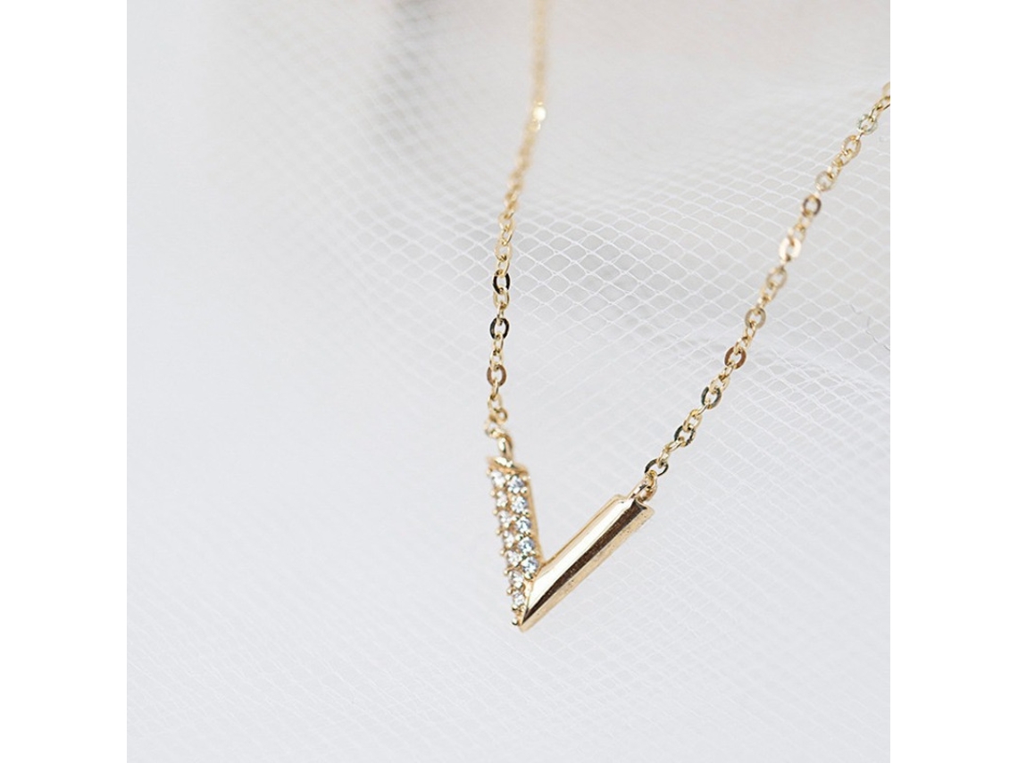 Collar Con La Letra V (dorado), Plata De Ley 925, Collar Sencillo Y Bonito Con Exquisitos Adornos De Diamantes.