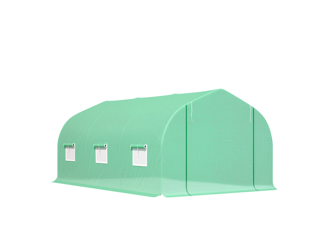 VPMKP - Invernadero túnel Outsunny 450x300x205 cm 6 ventanas PE140 acero