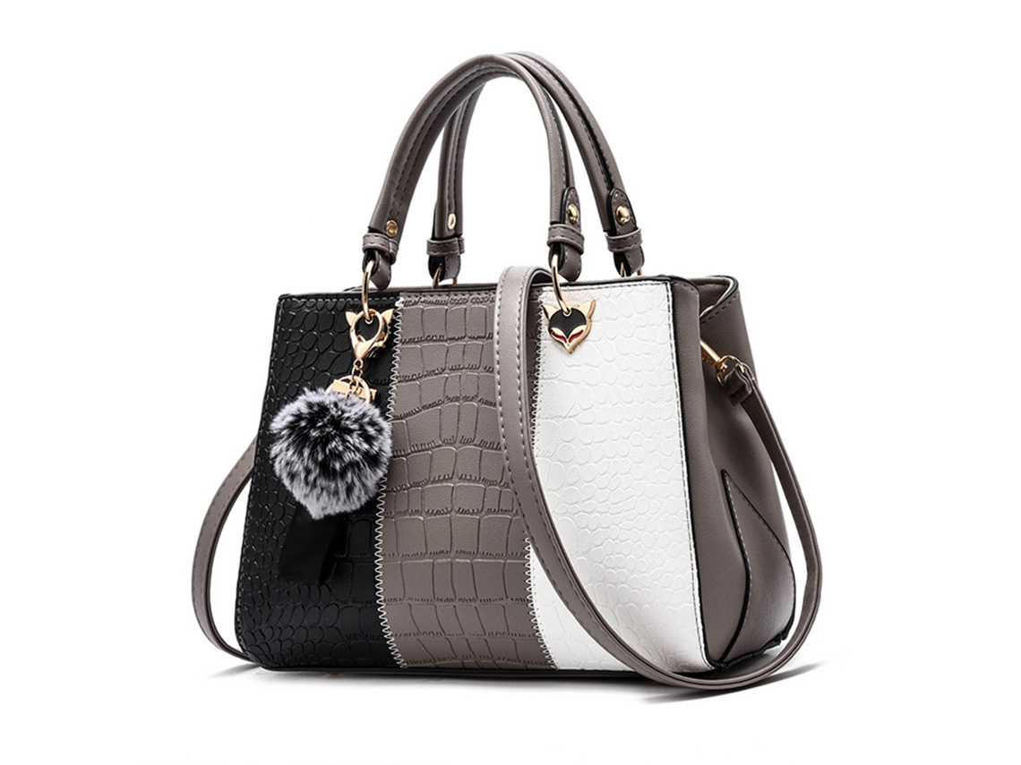 Bolso De Hombro Para Mujer De Piel Sintética Con Bloques De Color, Gran Capacidad, Ideal Para El Trabajo Y El Uso Diario, Color Gris Claro.