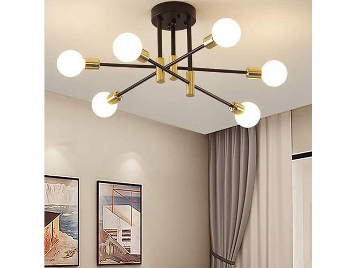 Lámpara De Techo/araña — Lámpara De Techo Con 6 Luces De Estilo Industrial (bombillas No Incluidas)