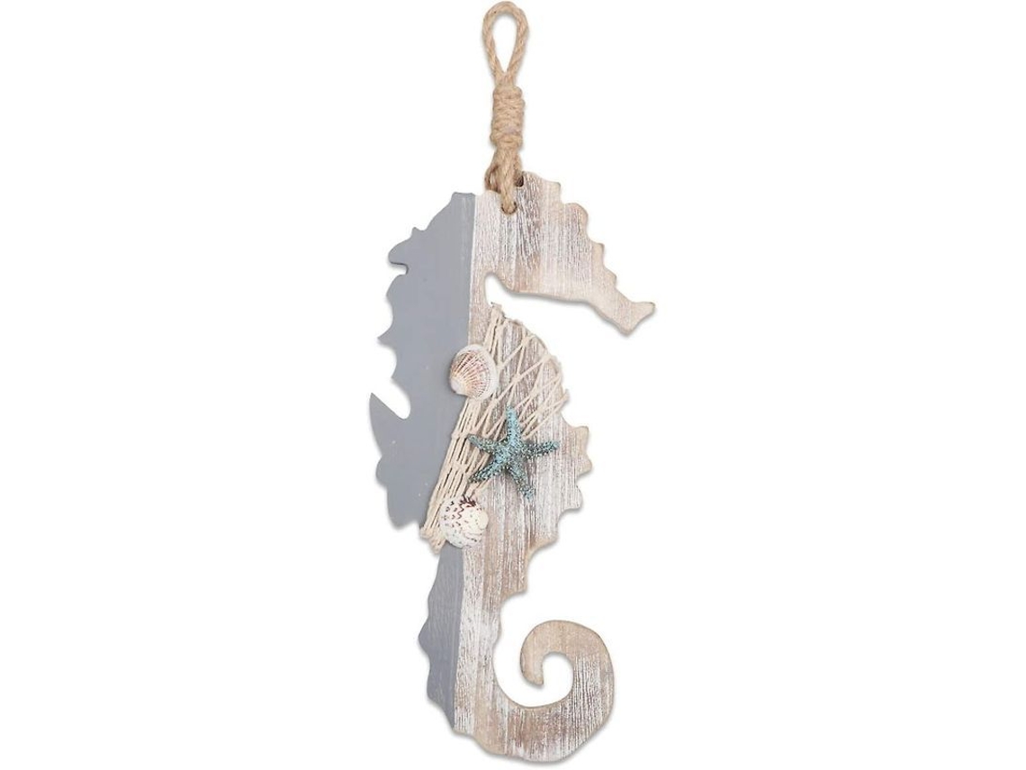 Decoración De Madera Con Forma De Caballito De Mar, De 30 Cm, Con Estrellas De Mar Y Conchas, Para Pared O Puerta.