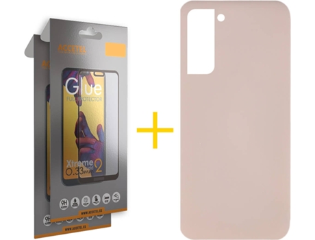 Carcasa + 2 Protectores de Pantalla para Samsung Galaxy S22 Plus 5G ACCETEL Rosa Pastel