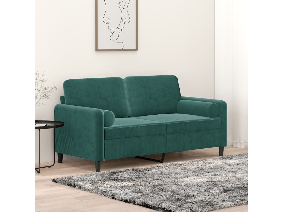 Sofá De 2 Plazas Con Cojines Terciopelo Verde Oscuro 140 Cm