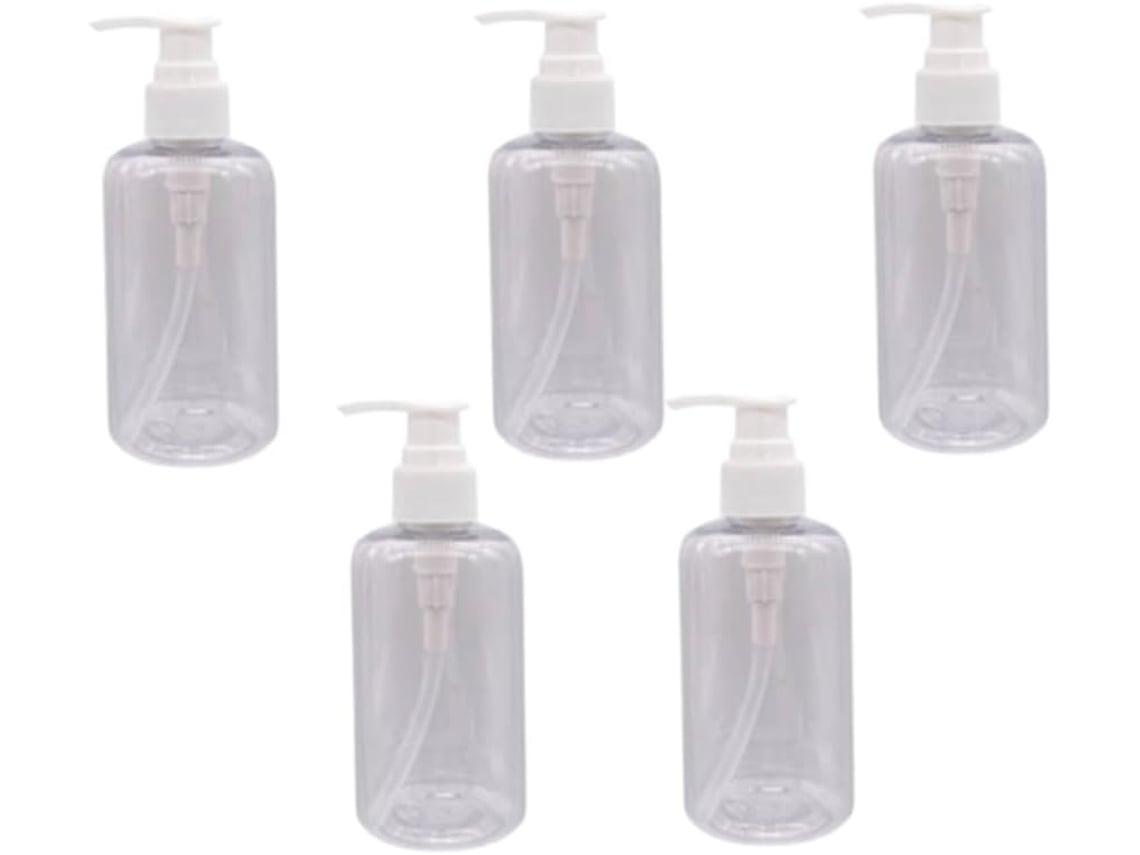 Conjunto De 5 Frascos Transparentes Recarregáveis Com Bomba De Gel Para Viagens E Cosméticos.