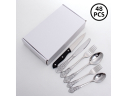 Vajilla plateada MDUG de 48 piezas con cubiertos y cucharas de acero inoxidable con diseño en relieve