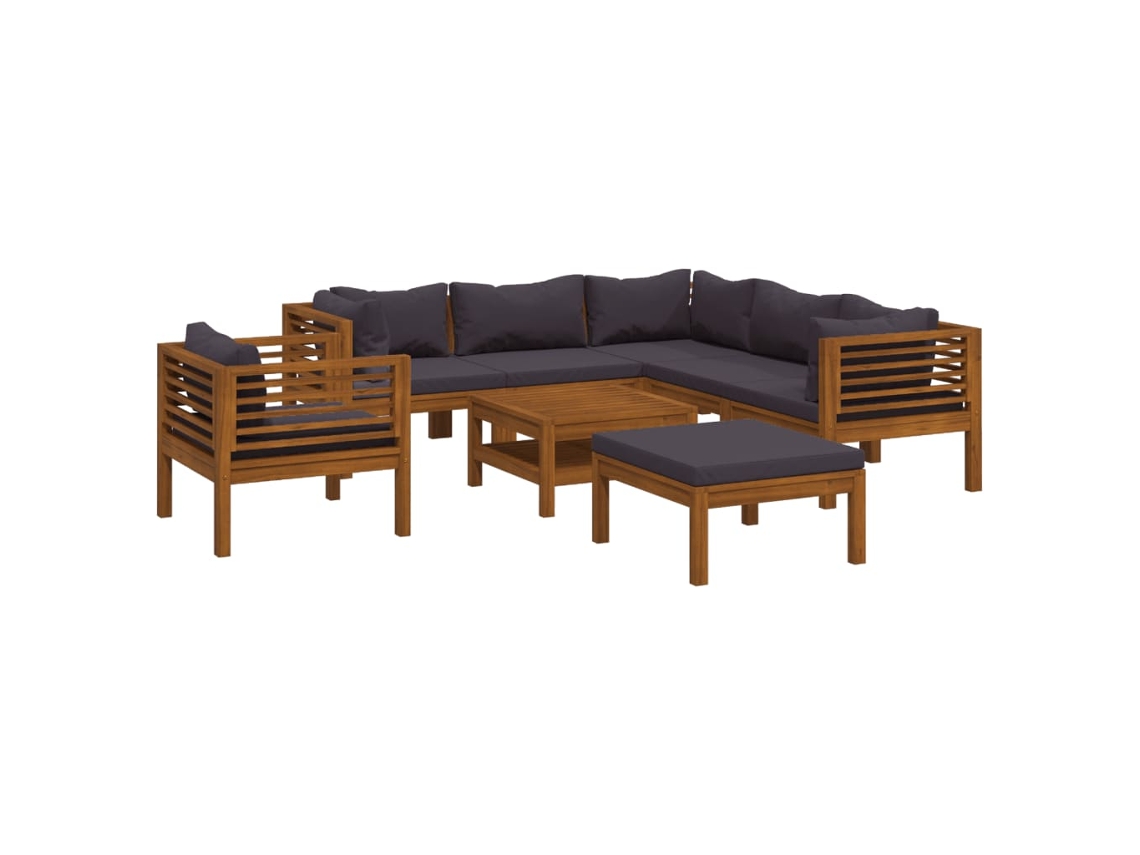 vidaXL Muebles de jardín 8 pzas cojines madera maciza de acacia