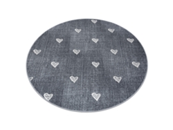 Alfombra Para Niños Hearts Circulo Jeans, Vintage Corazones - Gris (circulo 133 cm)