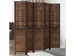 Biombo Separador De 5 Paneles Madera Paulownia Marrón Oscuro