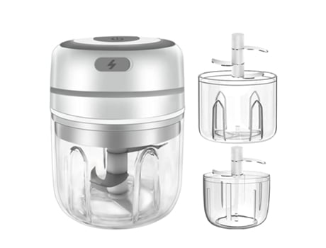 Picador de ajo eléctrico Mini picador de ajo Procesador de alimentos inalámbrico portátil (blanco) ZMDECQNA