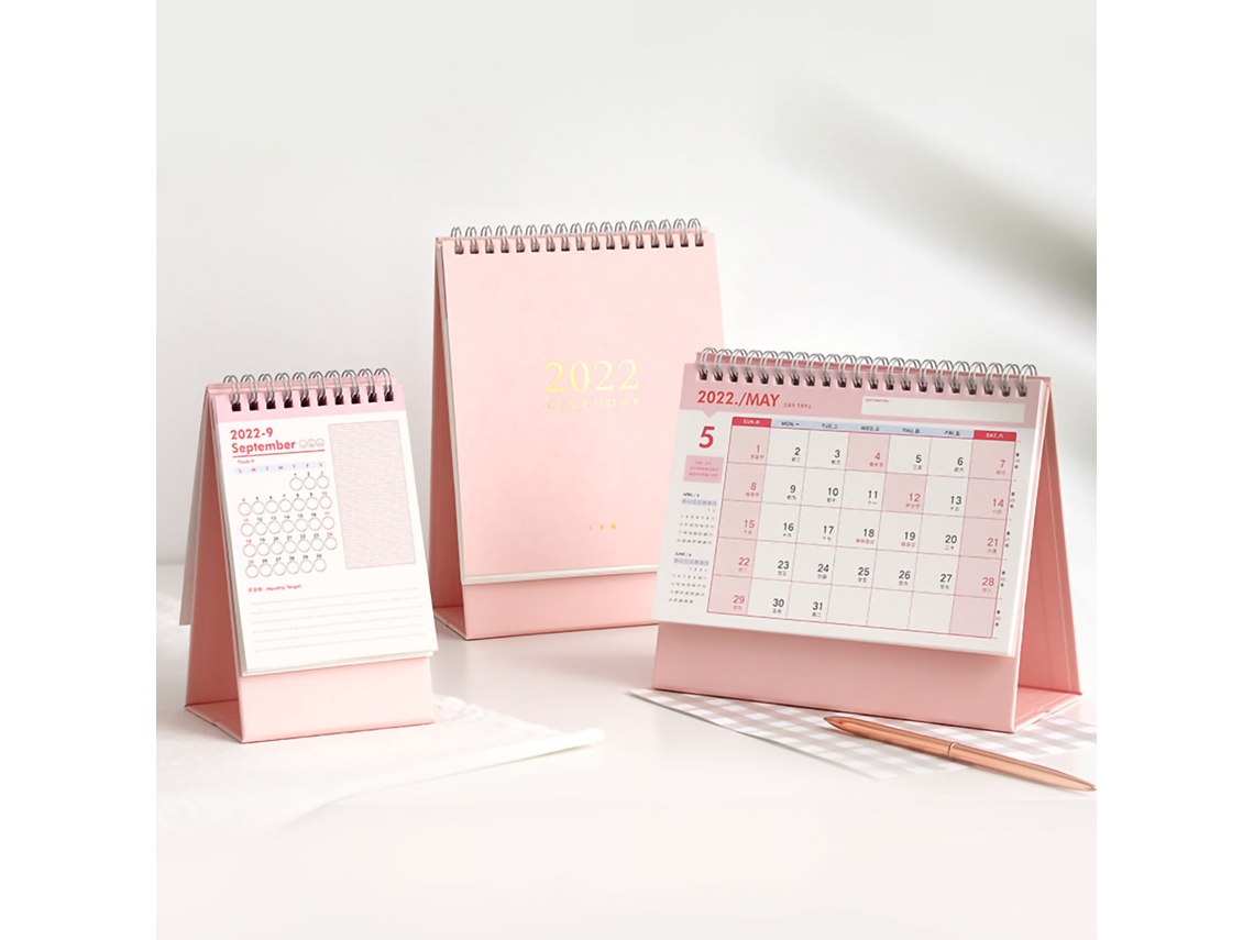 Calendario De Escritorio 2022 Diseño Clásico Estilo Simple Texturado Memo Multifuncional Rosa Mediano