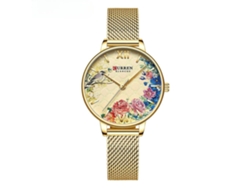 Reloj De Pulsera Con Pulsera De Acero Inoxidable Con Esfera Redonda Analógica De Cuarzo Para Mujer Concha Dorada Yuysan