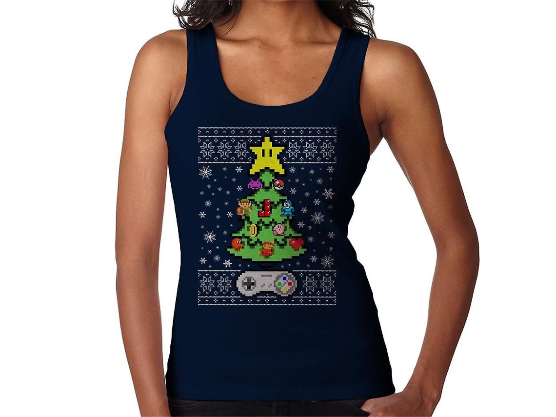 Chaleco retro para videojuegos con diseño de consola y árbol de Navidad para mujer GOKOCO