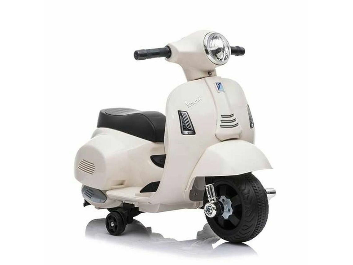 DEVESSPORT Moto Eléctrica Vespa para Niños 18-36 Meses con Batería 6V, Luces, Bocina y 4 Ruedas Blanca