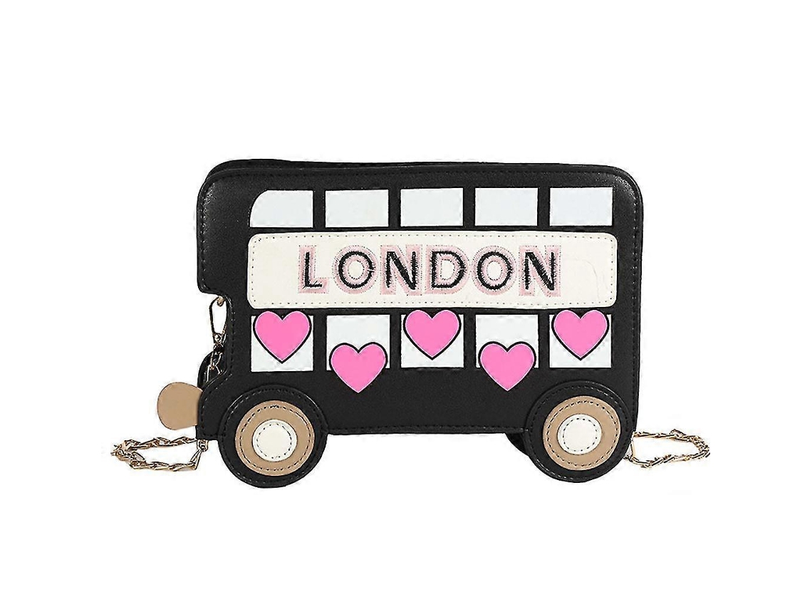 Bolso bandolera pequeño de piel sintética para mujer, precioso bolso de hombro estilo autobús con letras londinenses bordadas y corazón, color negro Lalamoli