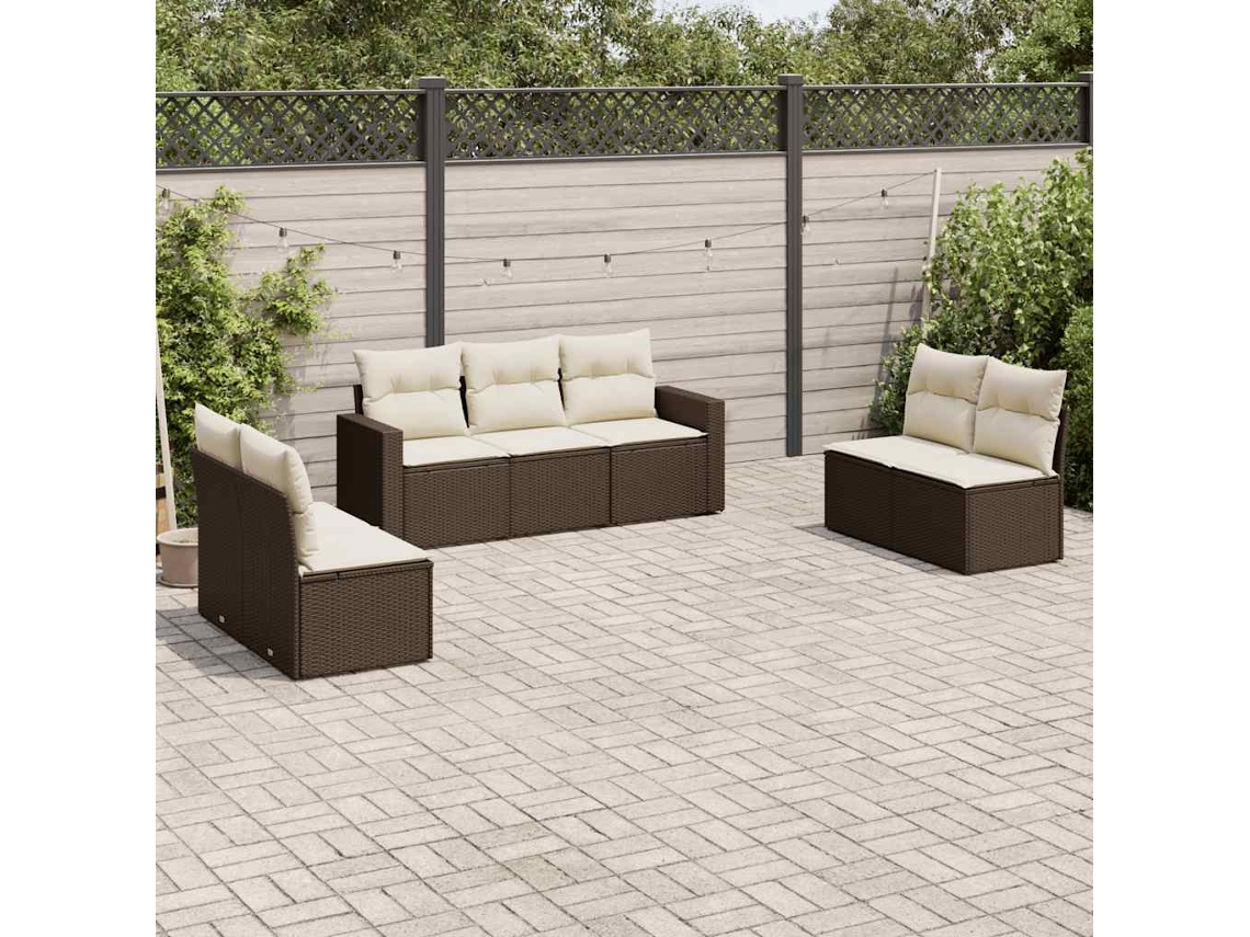 Conjunto de sofá de jardín de 7 piezas con cojines de mimbre marrón DKD Home Decor