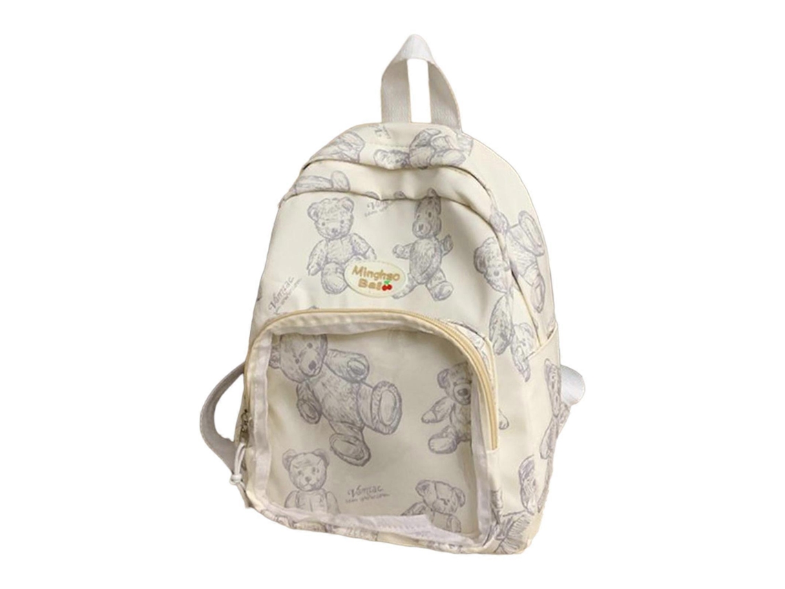 Mochila moderna para mujer en nylon, elegante y espaciosa, ideal para la escuela, uso casual y viajes, en color blanco.