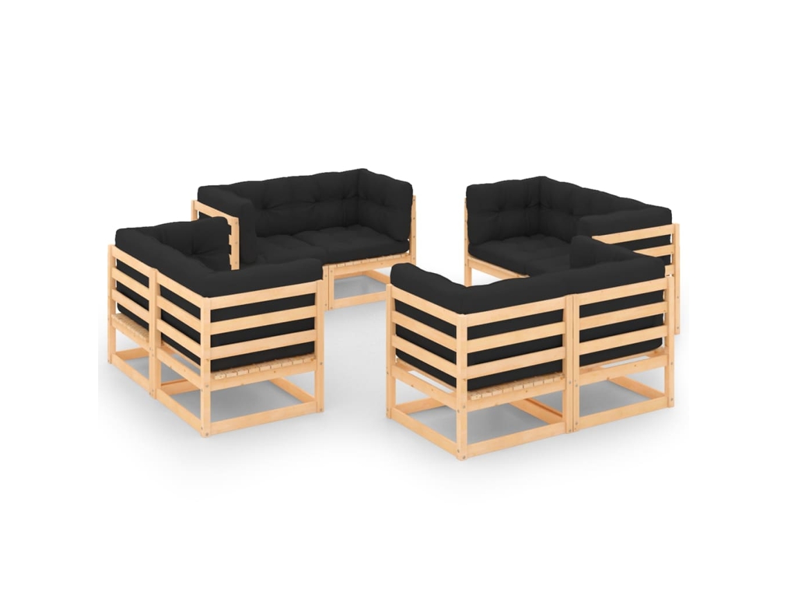 Conjunto de muebles de jardín con cojines de pino macizo, Dkd Home Decor
