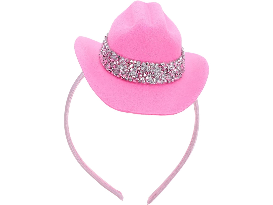 Diadema Con Mini Sombrero De Copa De 135 Cm, Accesorio Rosa Con Pedrería, Ligero Y Flexible.