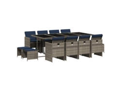 Conjunto de comedor de jardín de 13 piezas con cojines en ratán sintético gris. Exclusivo de Maison.