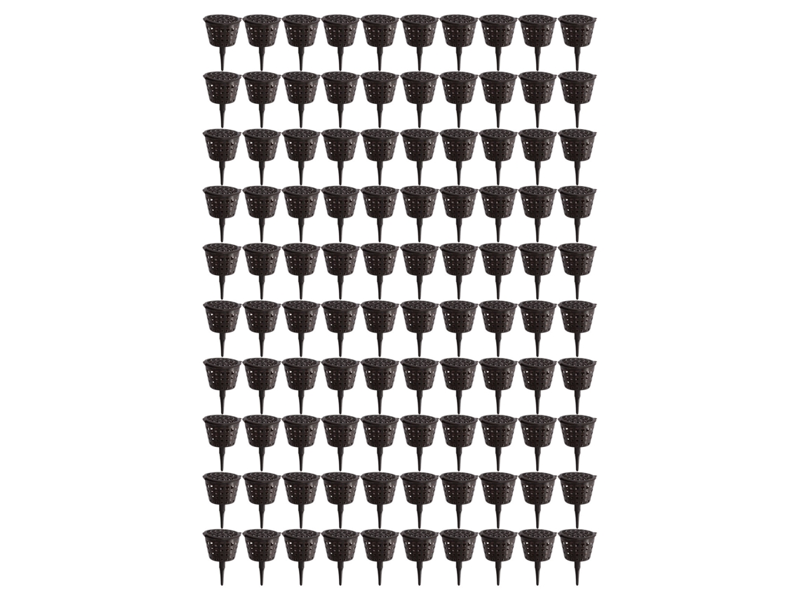 100 cestas de plástico de malla con tapa para fertilizante, ideales para plantas pequeñas.