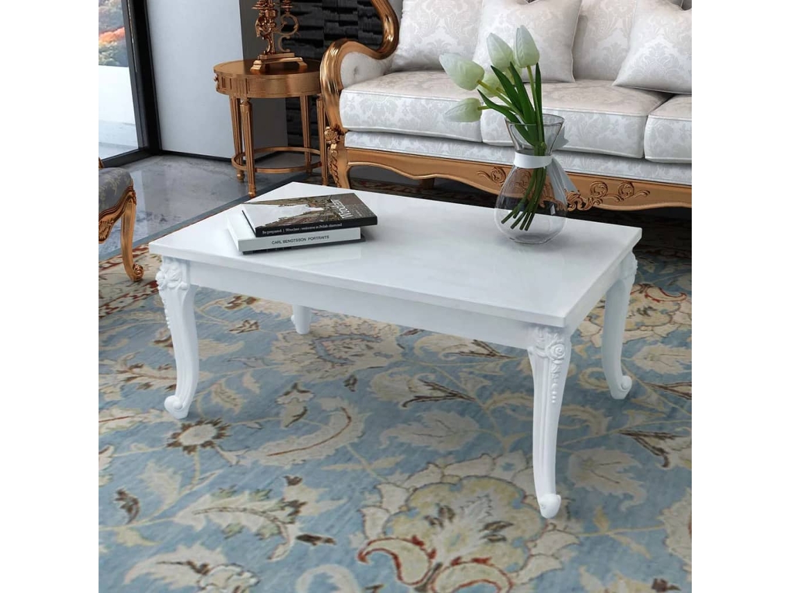 Mesa de Centro Apoyo 100X60X42 cm Blanco Brillante