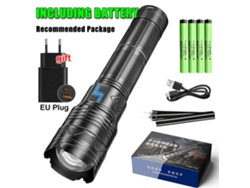 Linterna táctica LED GT60 de 20000 lm, superbrillante, 100 W, largo alcance, recargable, funciona con 4 baterías 181350A. Aeuzwr