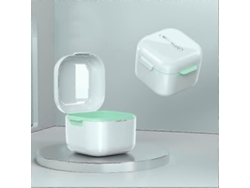 Caja Para Dentaduras Con Colador Portátil, Contenedor De Protesis Para Almacenaje Y Sumersión De Protectores Bucales Blanco