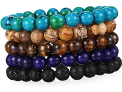Pulseira Masculina De 5 Peças Com Pedras De Ágata, Contas Elásticas E Contas Redondas.