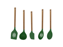 Utensilios De Cocina De Silicona Con Mango De Madera - Juego De 5 Piezas JEIIBRZUI