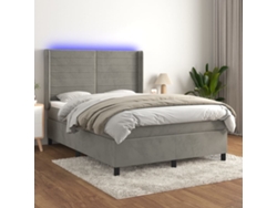 Cama Box Spring Colchón Y Led Terciopelo Gris Claro 140x190 Cm