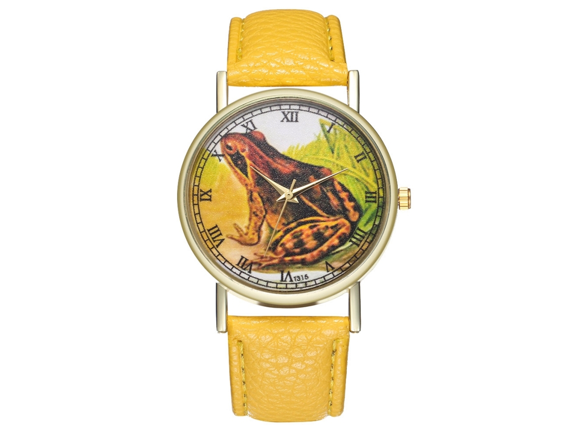 Reloj De Pulsera Analógico De Cuarzo Con Esfera Redonda, Color Amarillo De Moda.