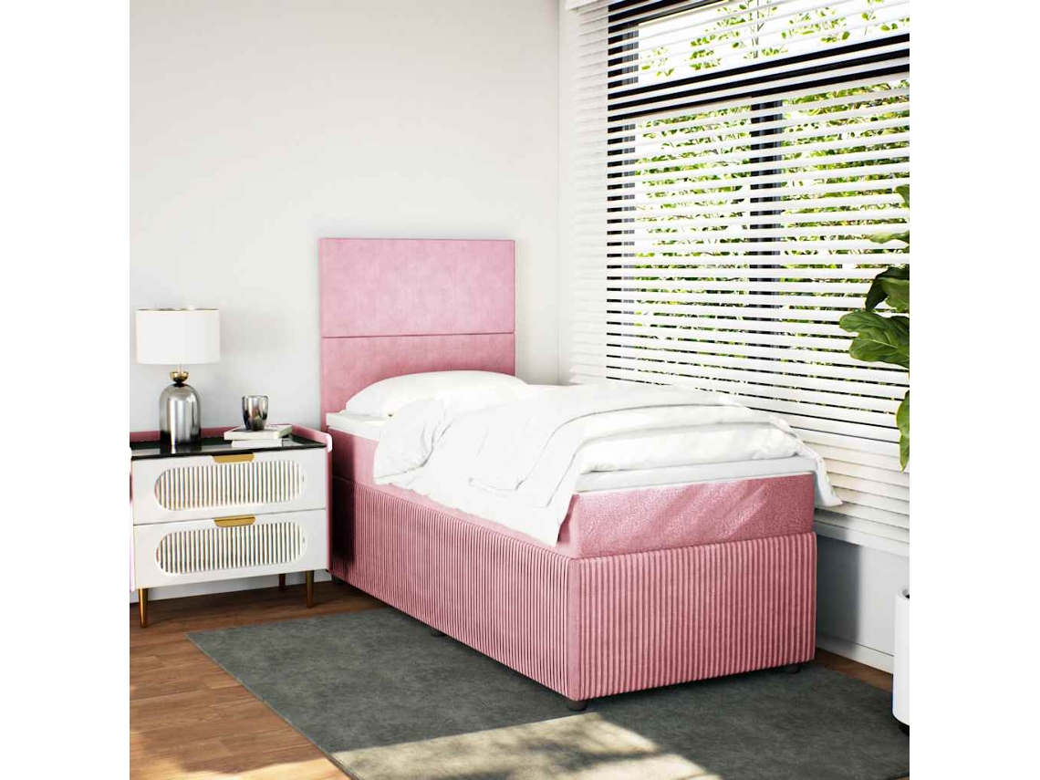 Cama Box Spring Con Colchón Terciopelo Rosa 90x190 Cm