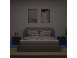 Mesita de Noche Mesitas Noche Luces Led Uds Ingeniería Madera Negro