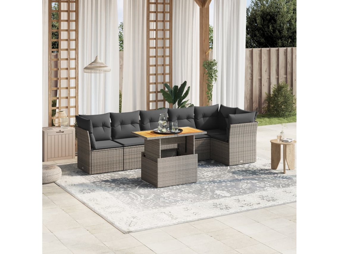 Conjunto de sofás de jardín de 7 piezas DKD Home Decor con cojines de mimbre gris