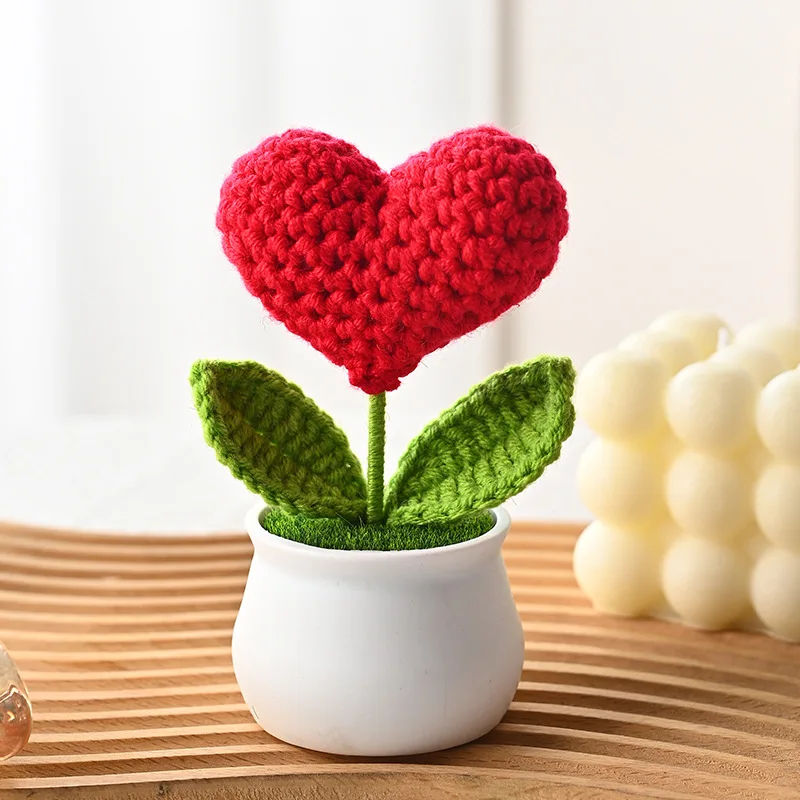 (vermelho, 1 Peça) Flor Artificial Em Crochê Em Formato De Coração Para Decoração De Casa.