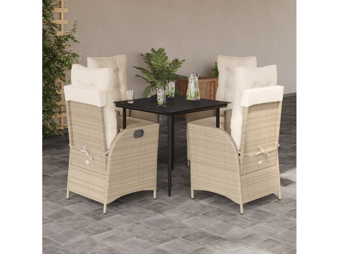 Juego de comedor de jardín de 5 piezas con cojines, mimbre sintético beige, Dkd Home Decor