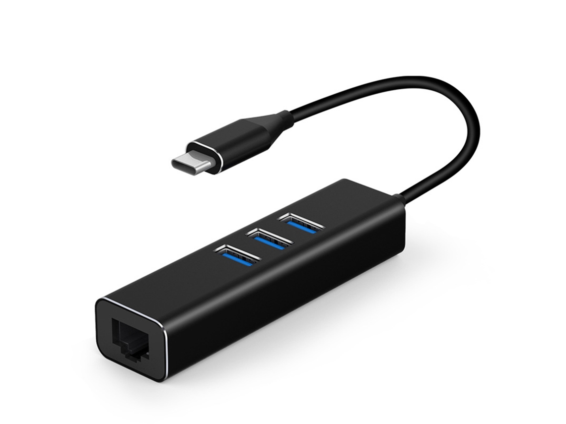 Conector Usb-c Hub 4 En 1 Con 3 Puertos Usb3.0 Y Rj45 Para Laptop, Ordenador Y Móviles Negro