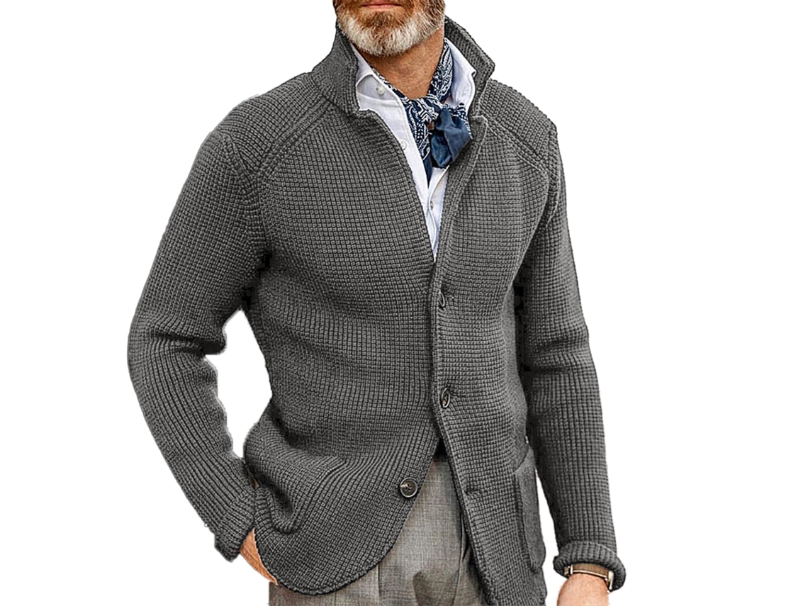 Chaqueta Informal De Hombre Con Cuello En V Y Cuello Alto, Color Liso, Gris, Xxl.