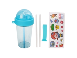 Botella De Agua Portátil Con Doble Pajita, A Prueba De Fugas, Con Pegatina, Para Camping, Deportes, Correr, Azul.