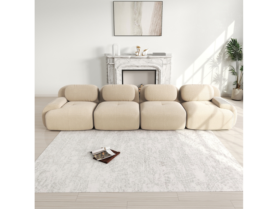 Sofá 4 Plazas - Corduroy Suave, 32d Almohadillado De Alta Elasticidad, Ergonómico Y Apto Para Mascotas - Beige