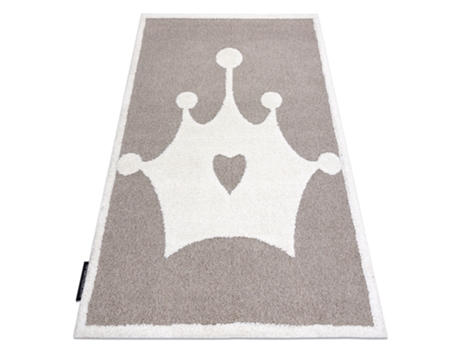 Alfombra Infantil Moderna Joy Crown, Corona Para Niños - Estructura Dos Niveles de Vellón Beige / Crema (120 x 170 cm)