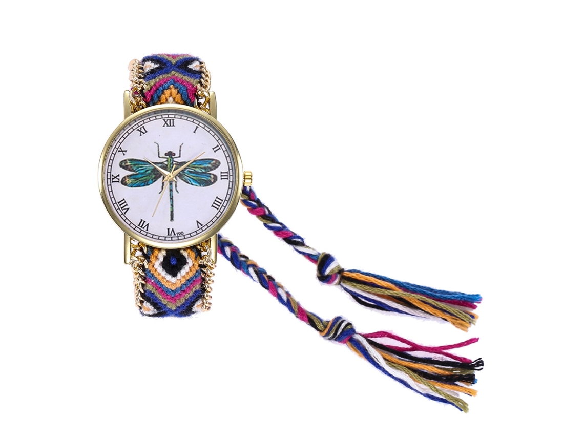 Reloj De Pulsera Informal Con Cordón De Cinta, Diseño De Libélula, Esfera Redonda Azul Real Para Mujeres Y Niñas.