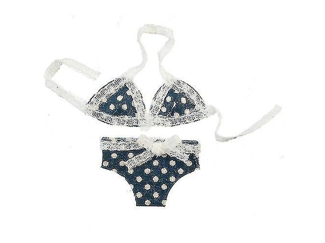 Bikini azul con lunares 2026 para casa de muñecas, accesorio de playa de verano, escala 1:12, lienzo.