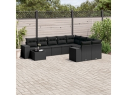 Conjunto de sofá de jardín de 10 piezas con cojines en mimbre sintético negro de DKD Home Decor