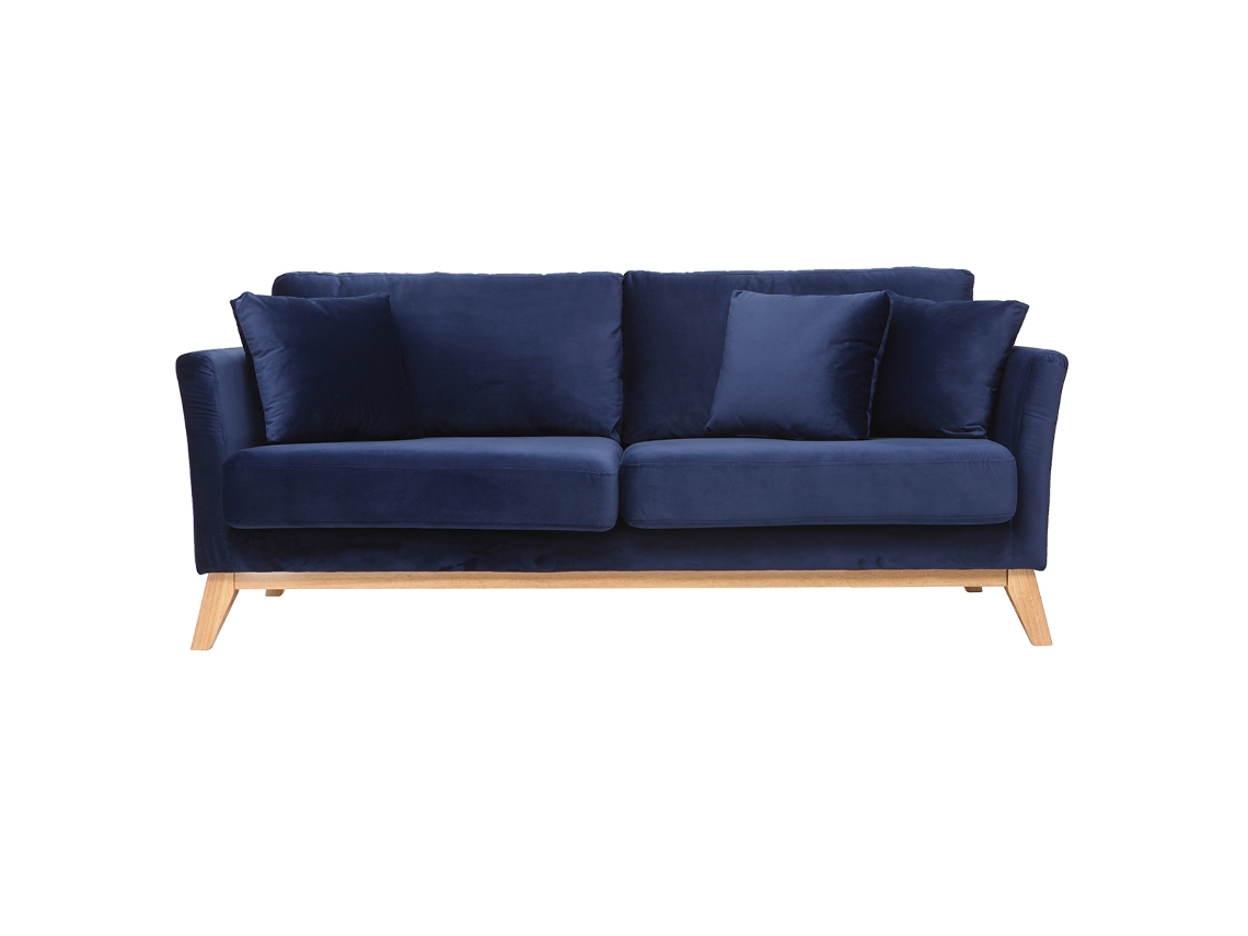 Sofá Nórdico 3 Plazas Terciopelo Azul Oscuro Desenfundable Patas Madera Oslo MILIBOO