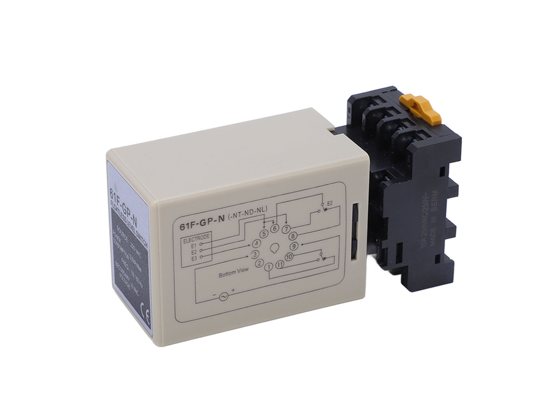 Controlador de nivel de agua con relé e indicador LED, carcasa de PVC ignífuga de alto rendimiento.