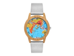 Reloj De Cuarta Unisex Pareja Dial Mapa Colorido De Madera Plata